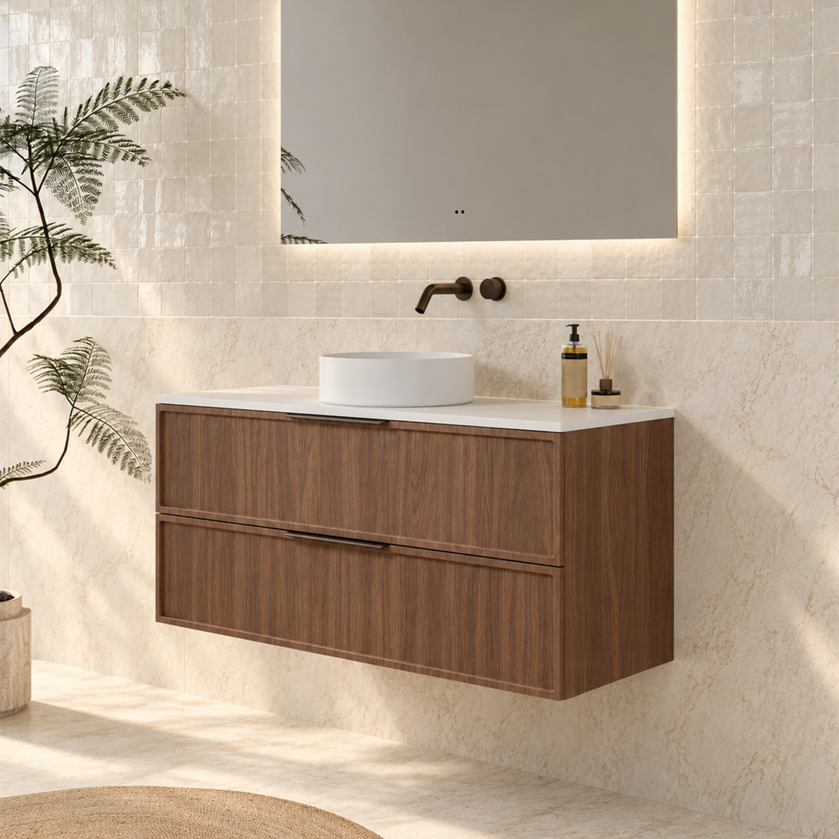 Milano Federation 1200mm Wall Hung Vanity, Walnut