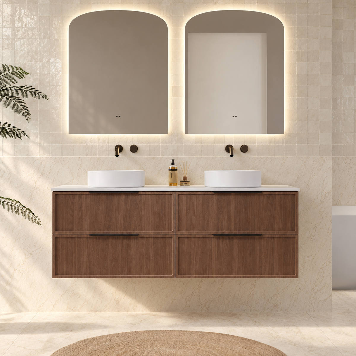 Milano Federation 1500mm Wall Hung Vanity, Walnut
