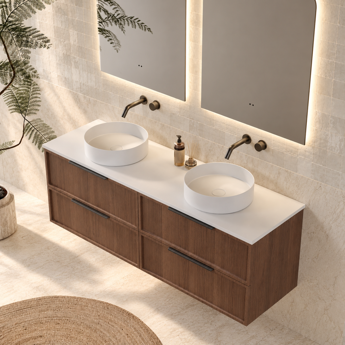 Milano Federation 1500mm Wall Hung Vanity, Walnut