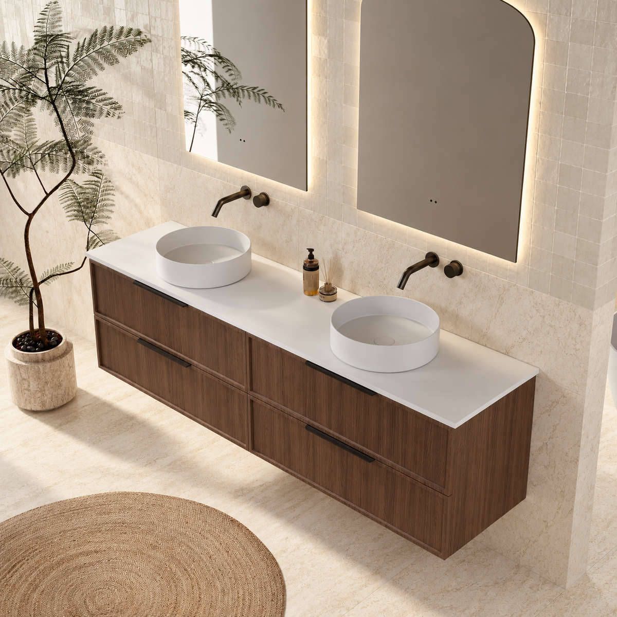 Milano Federation 1800mm Wall Hung Vanity, Walnut