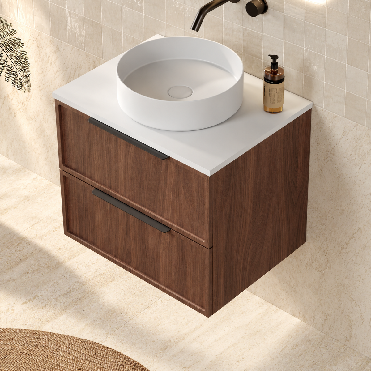 Milano Federation 600mm Wall Hung Vanity, Walnut