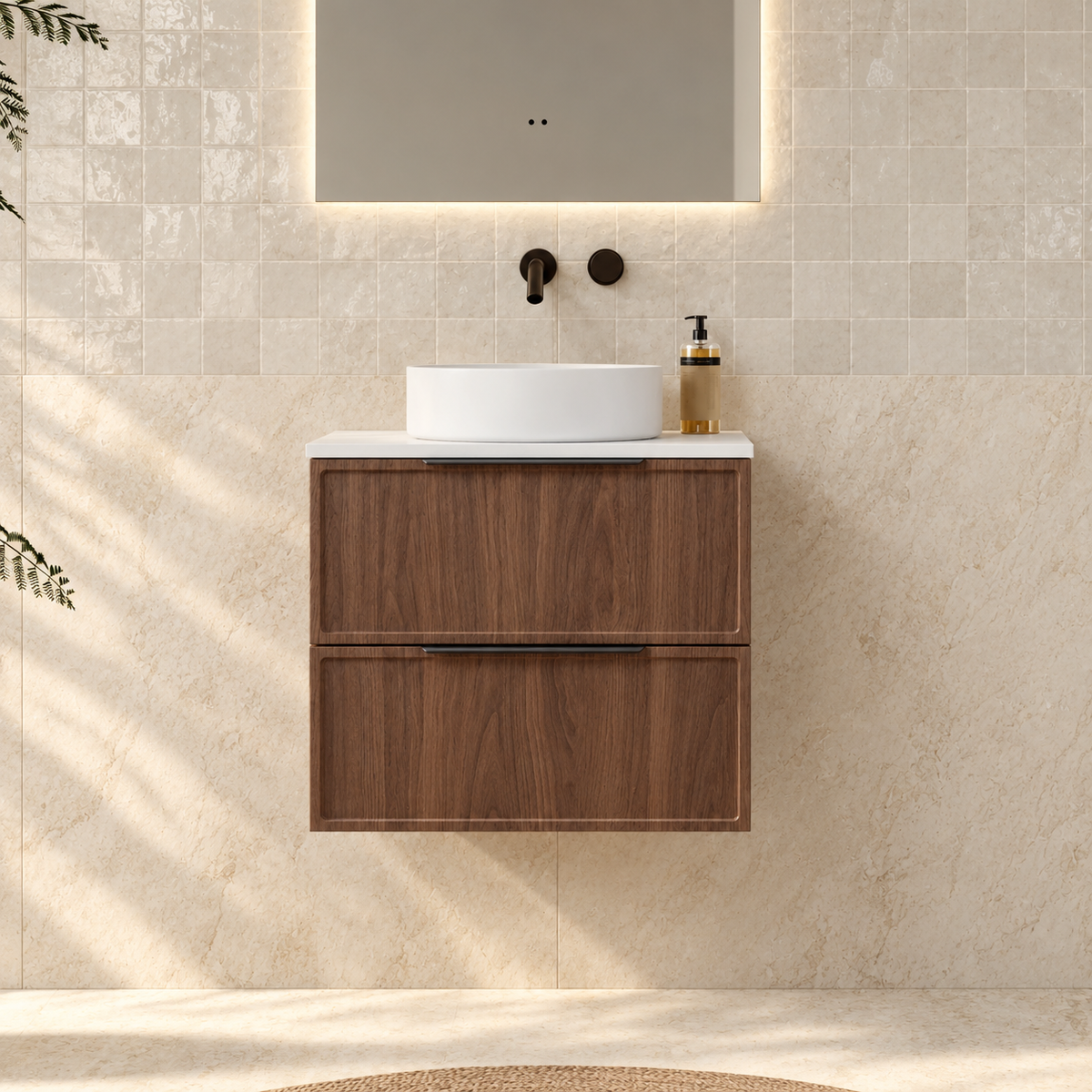 Milano Federation 600mm Wall Hung Vanity, Walnut