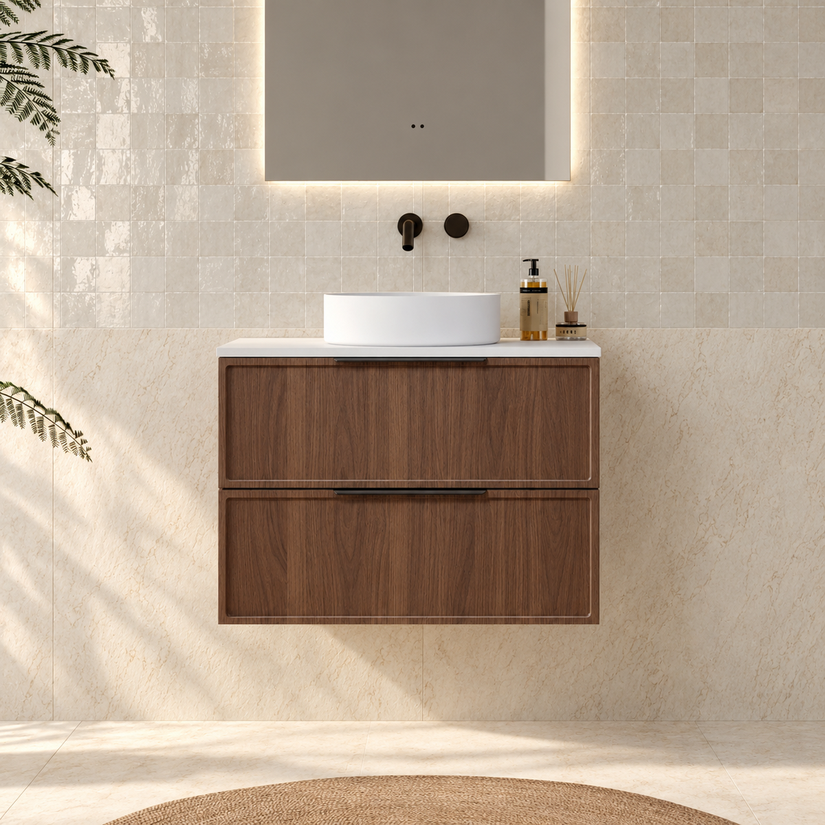 Milano Federation 750mm Wall Hung Vanity, Walnut