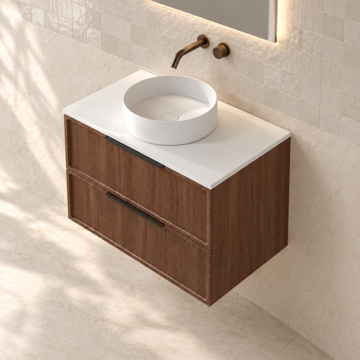 Milano Federation 750mm Wall Hung Vanity, Walnut