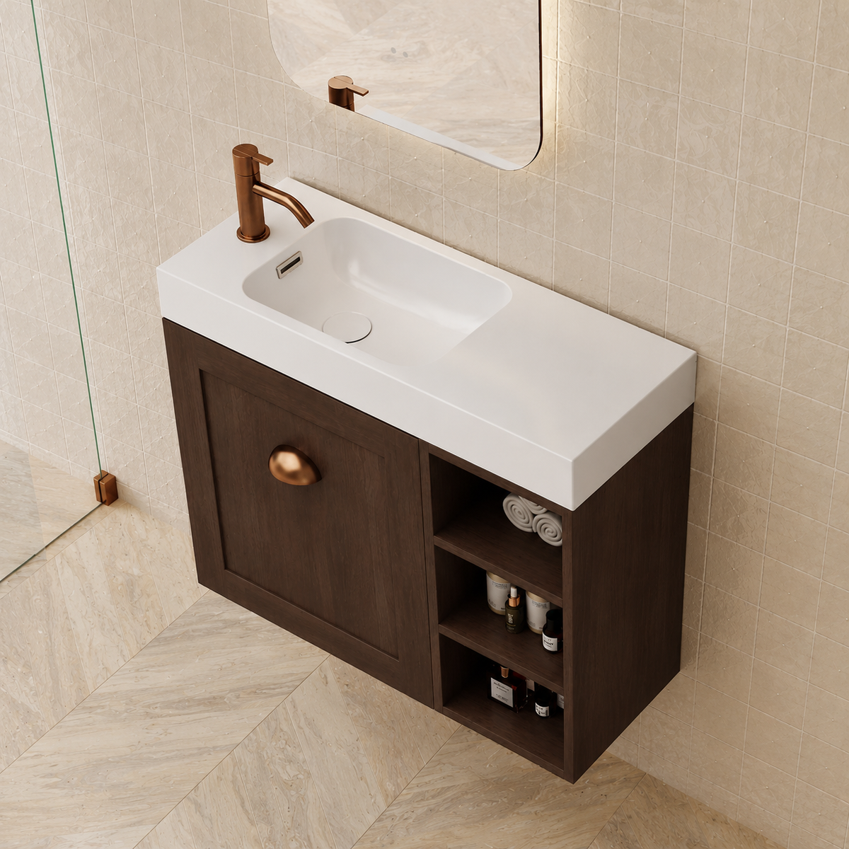 Milano Federation 700mm Small Space Vanity with Shelf-Walnut