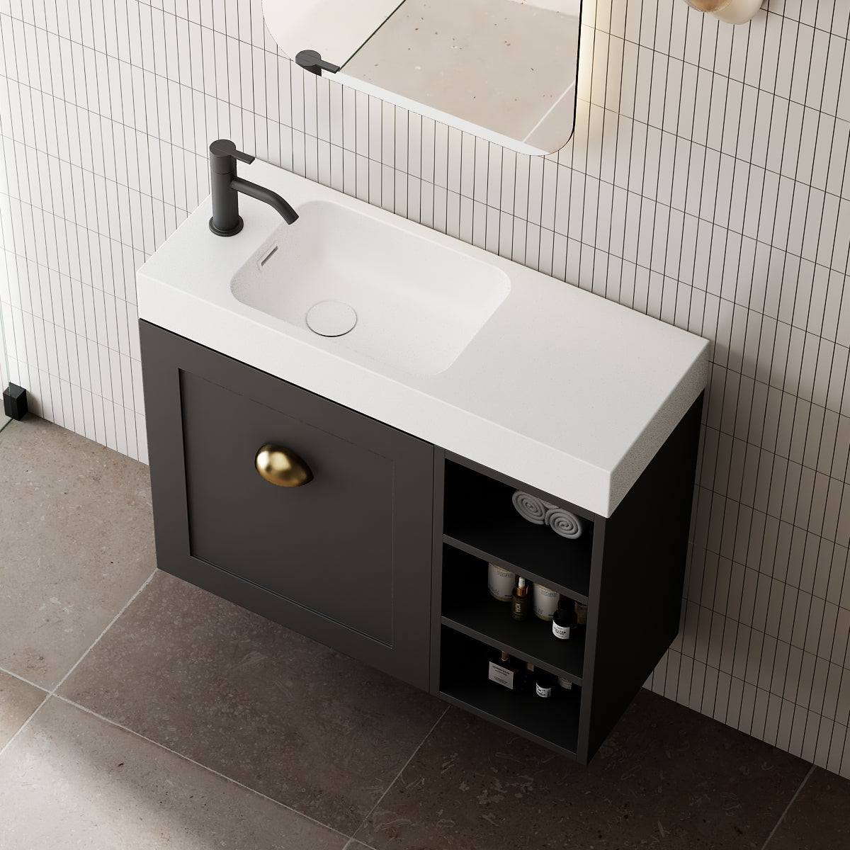Milano Federation 700mm Small Space Vanity with Shelf-Matte Black