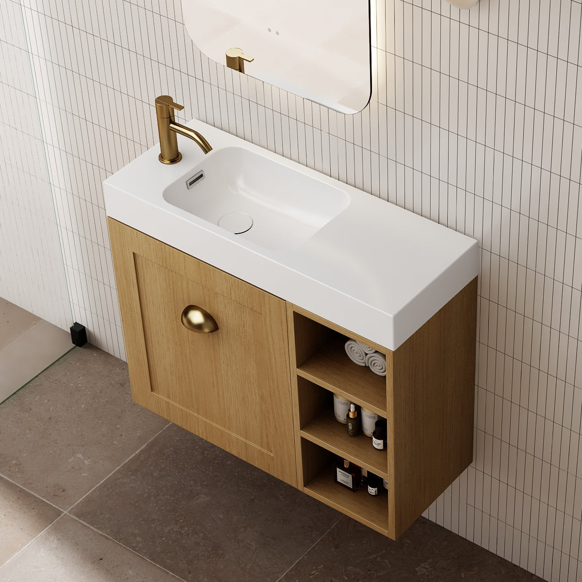 Milano Federation 700mm Small Space Vanity with Shelf-Natural Oak