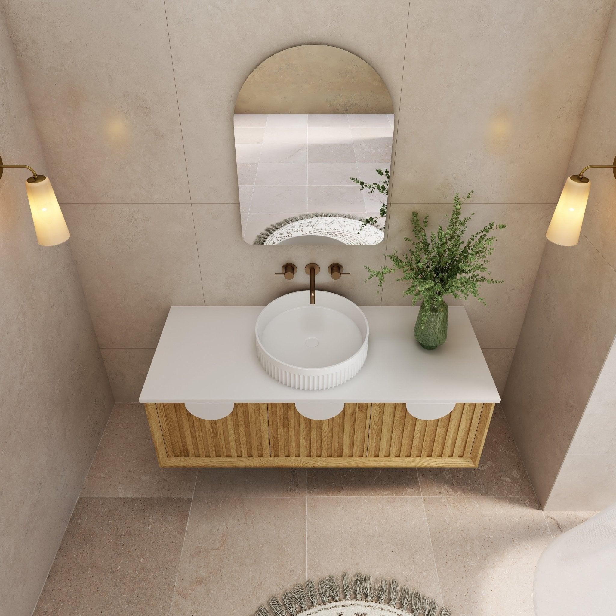 Milano Flow 1200mm Fluted Wall Hung Vanity Natural Oak - Ideal Bathroom CentreFL1200N1200mm