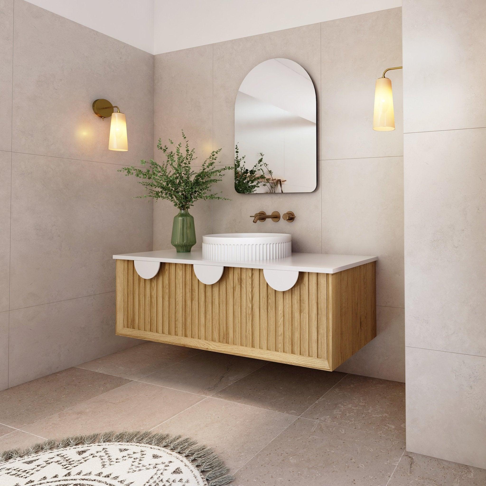 Milano Flow 1200mm Fluted Wall Hung Vanity Natural Oak - Ideal Bathroom CentreFL1200N1200mm