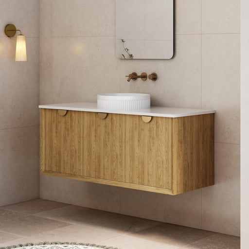 Milano Flow Flat 1200mm Wall Hung Vanity Natural Oak - Ideal Bathroom CentreFLO1200OAKFLO1200D3CCentre Basin