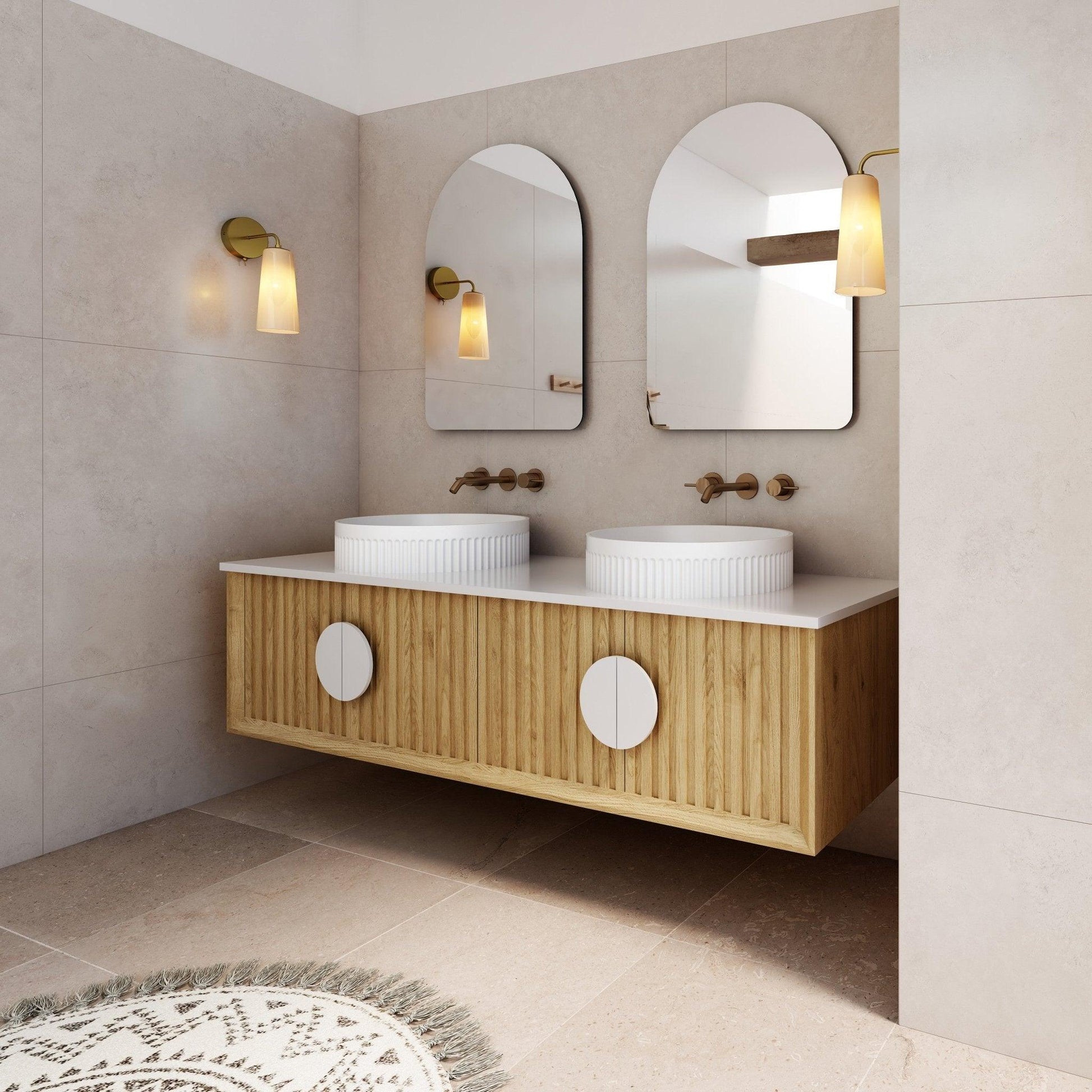 Milano Flow Fluted 1500mm Wall Hung Vanity Natural Oak - Ideal Bathroom CentreFL1500N1500mm