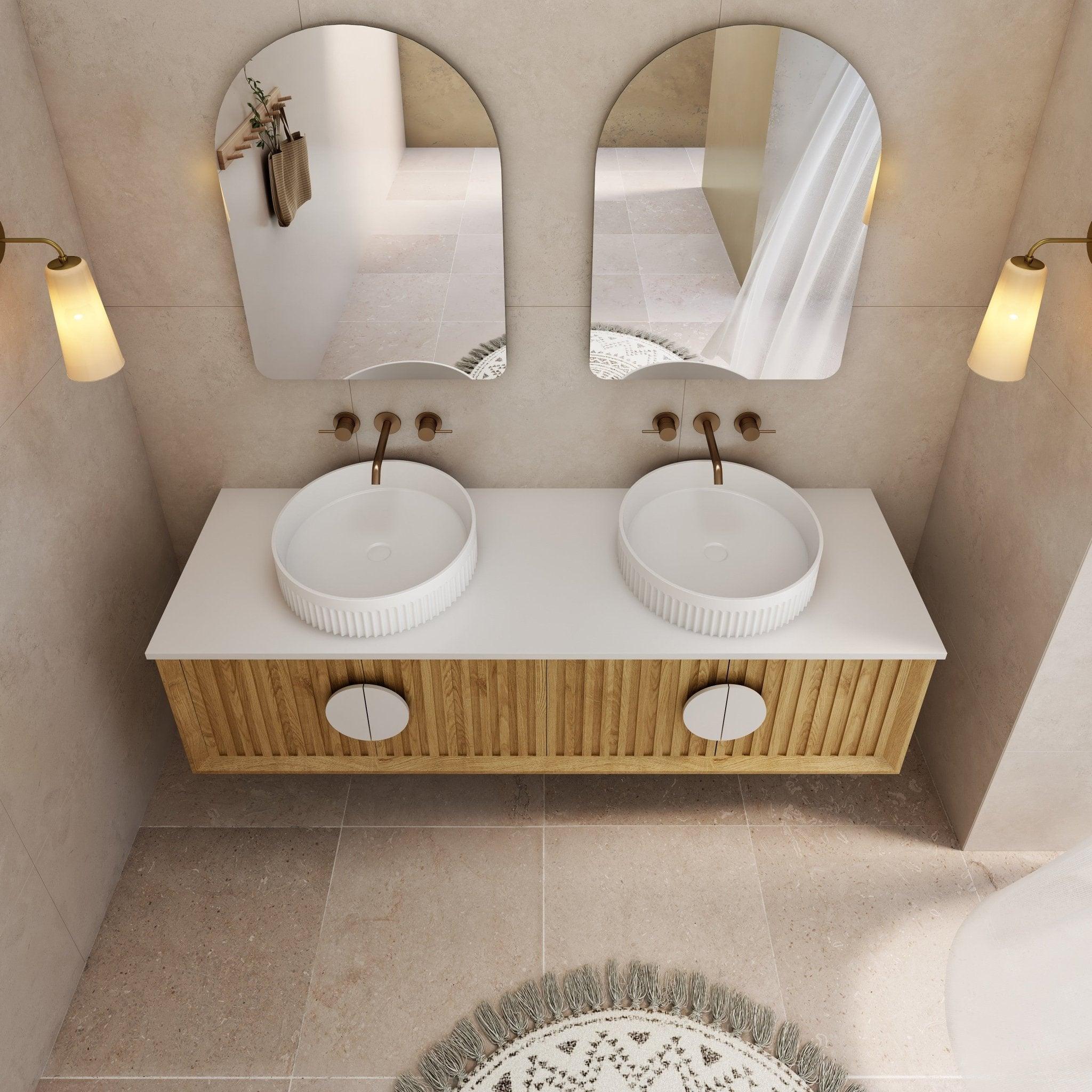 Milano Flow Fluted 1500mm Wall Hung Vanity Natural Oak - Ideal Bathroom CentreFL1500N1500mm