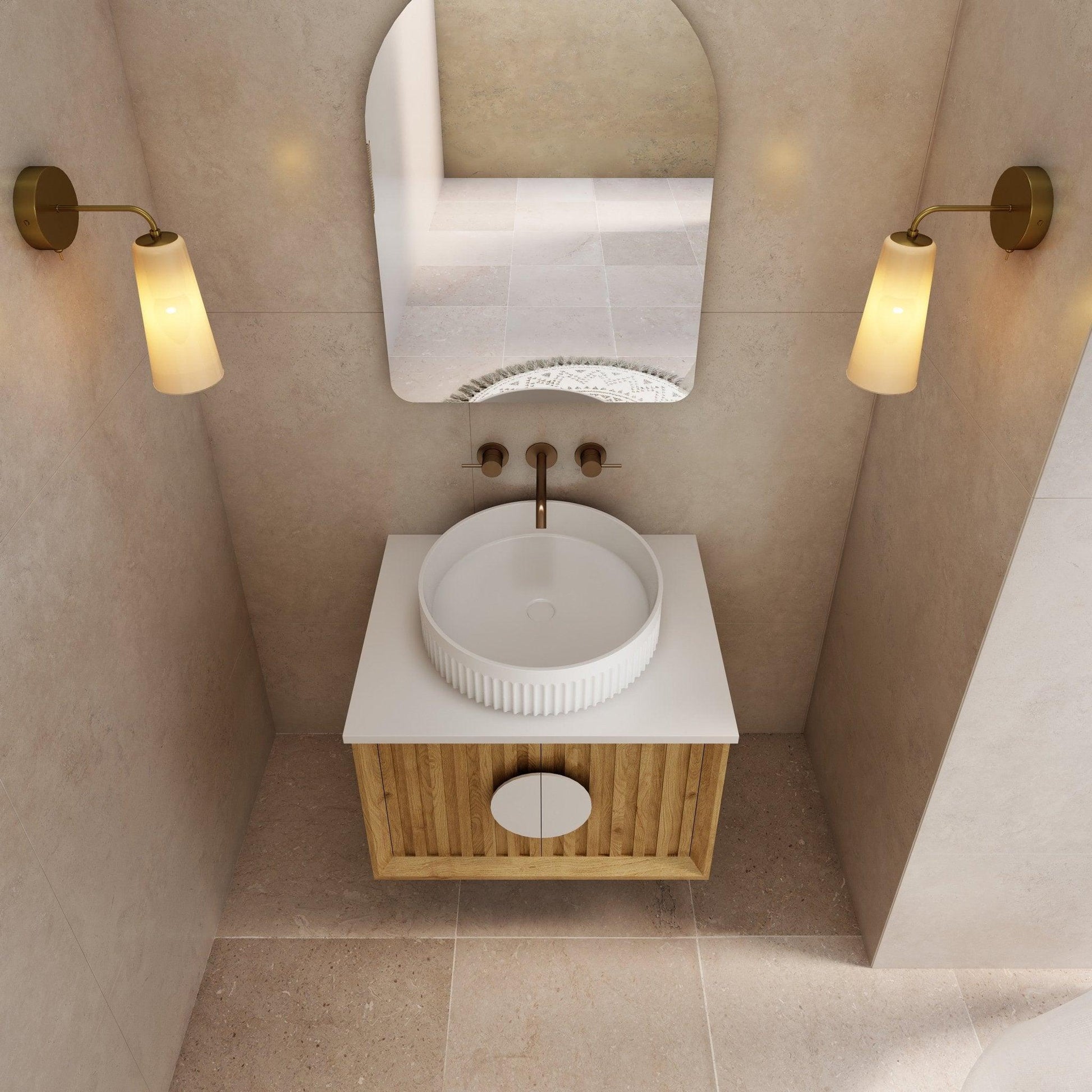 Milano Flow Fluted 600mm Wall Hung Vanity Natural Oak - Ideal Bathroom CentreFL600N600mm
