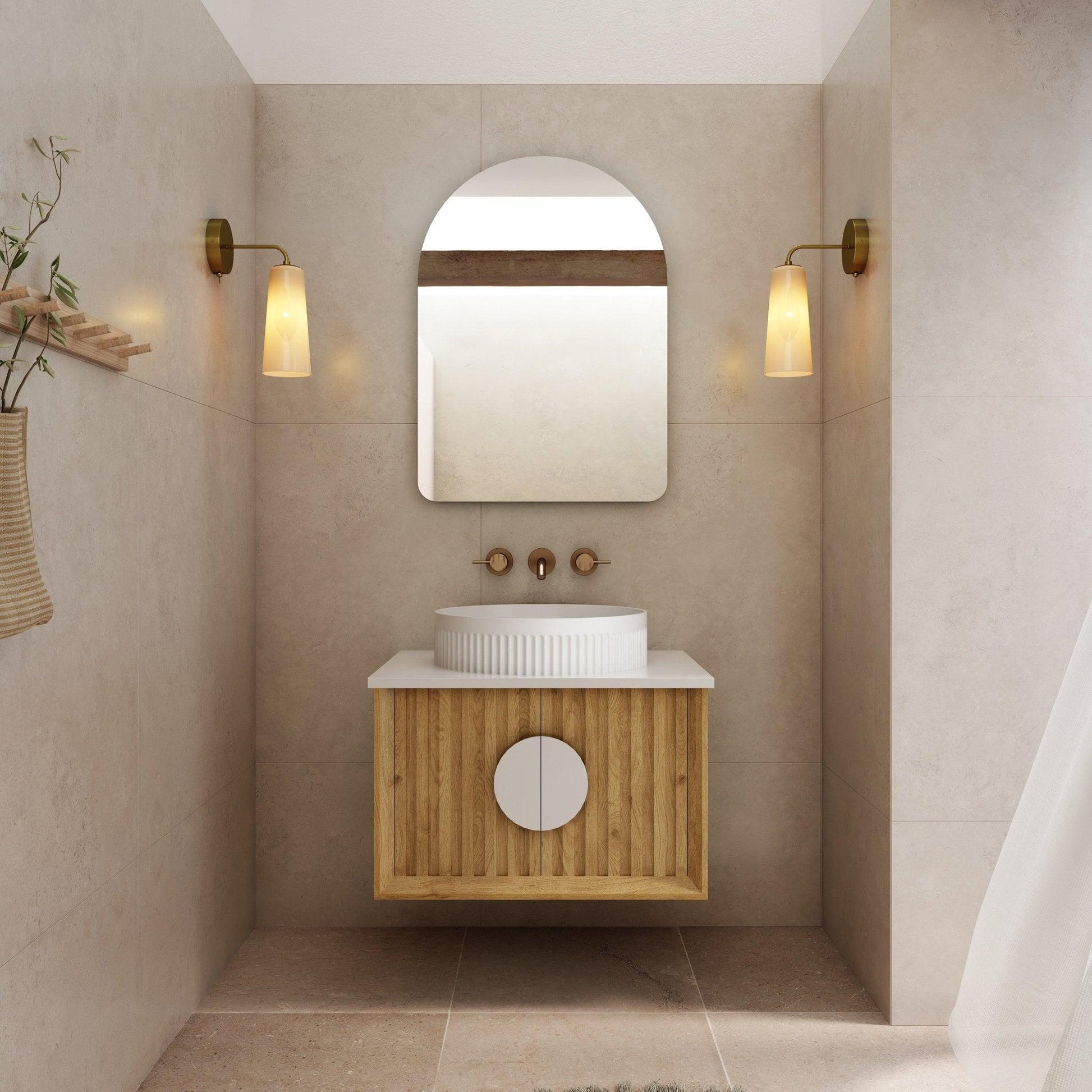Milano Flow Fluted 600mm Wall Hung Vanity Natural Oak - Ideal Bathroom CentreFL600N600mm
