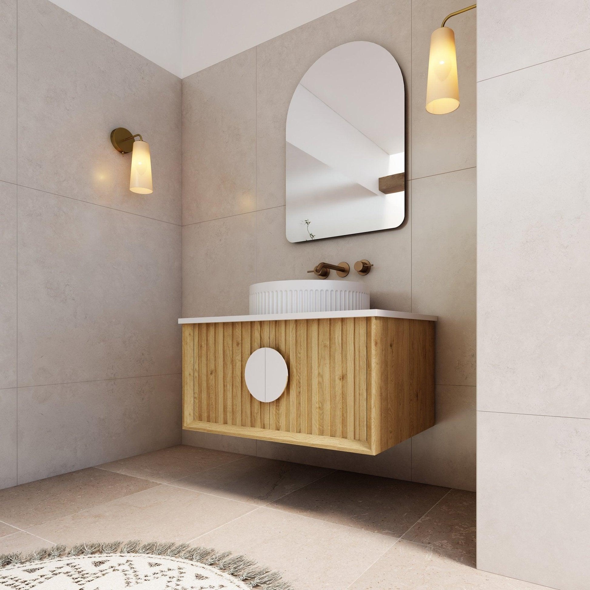 Milano Flow Fluted 750mm Wall Hung Vanity Natural Oak - Ideal Bathroom CentreFL750N750mm