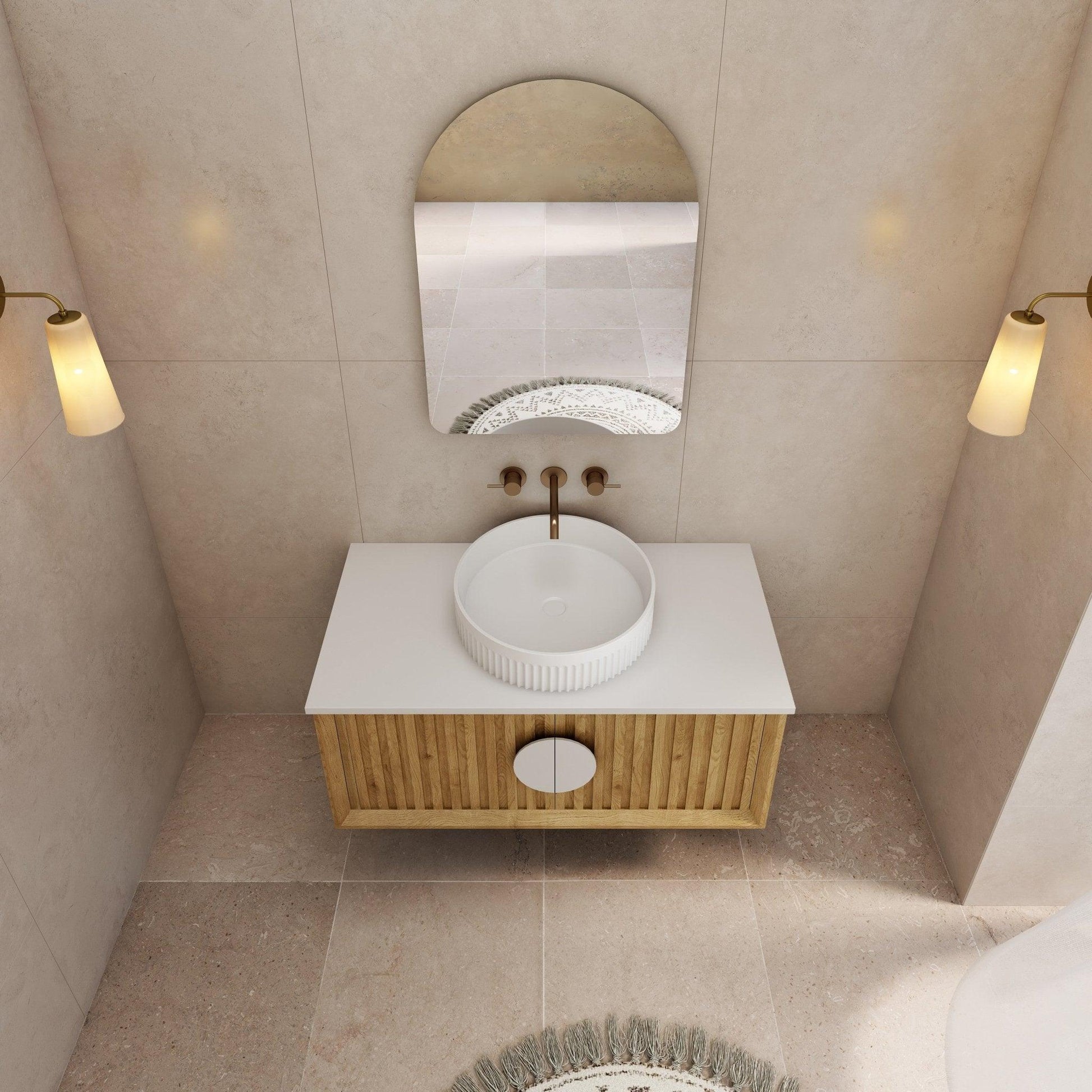 Milano Flow Fluted 900mm Wall Hung Vanity Natural Oak - Ideal Bathroom CentreFL900N900mm