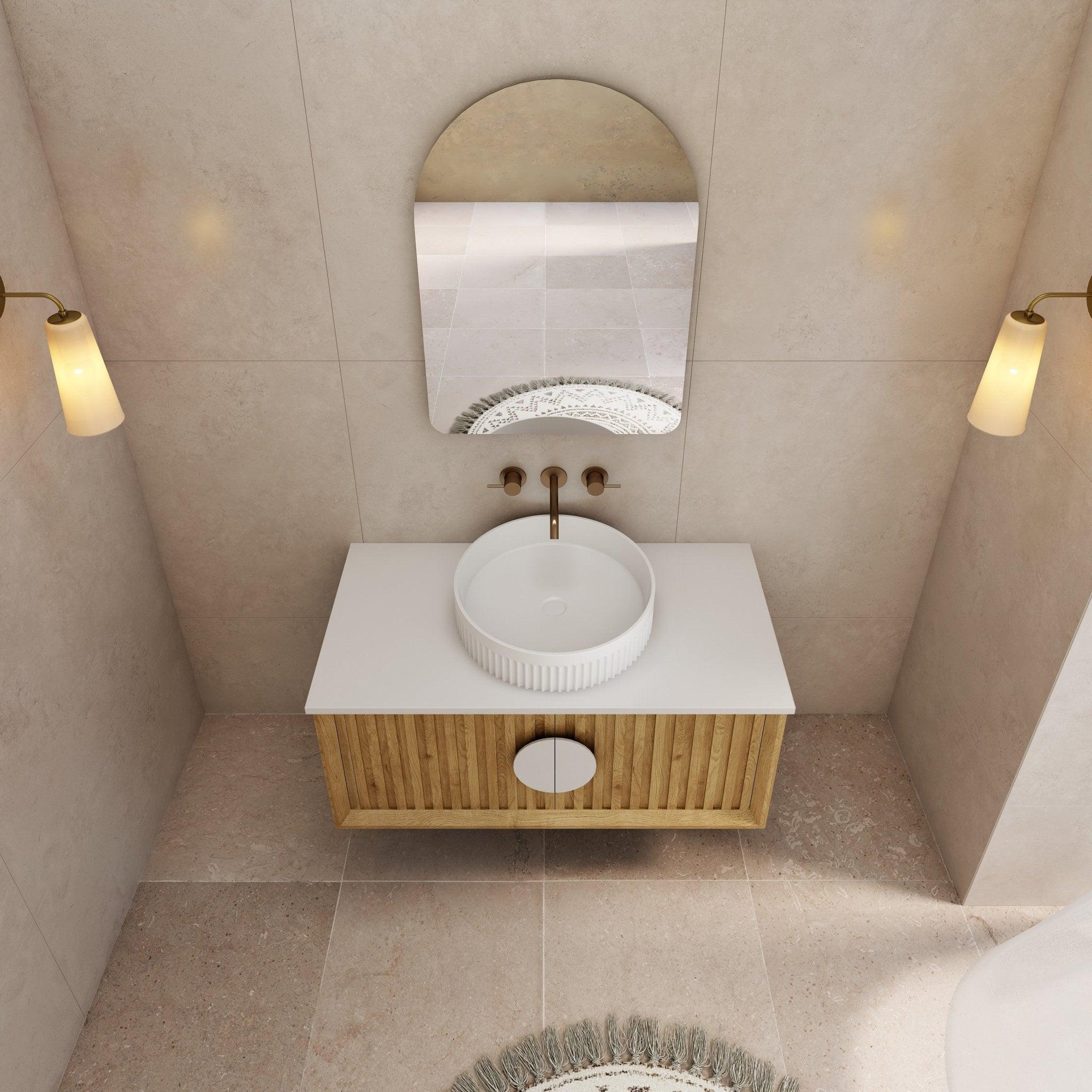 Milano Flow Fluted 900mm Wall Hung Vanity Natural Oak - Ideal Bathroom CentreFL900N900mm