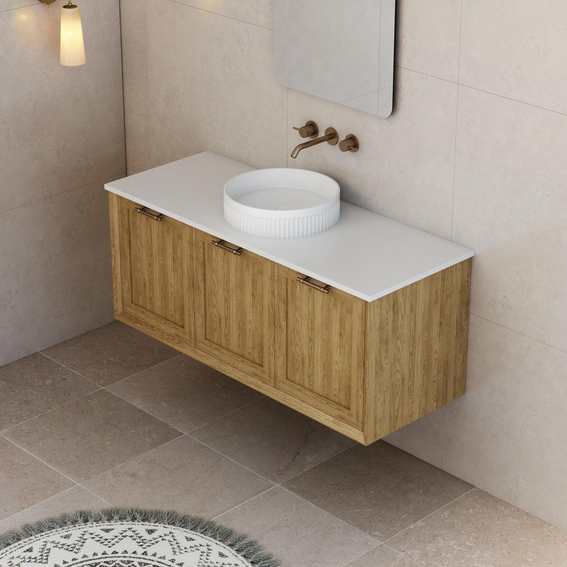 Milano Flow Shaker 1200mm Wall Hung Vanity Natural Oak - Ideal Bathroom CentreFLO1200OAKFLO1200D4Centre Basin