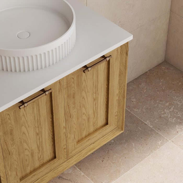 Milano Flow Shaker 600mm Wall Hung Vanity Natural Oak - Ideal Bathroom CentreFLO600OAKFLO600D2