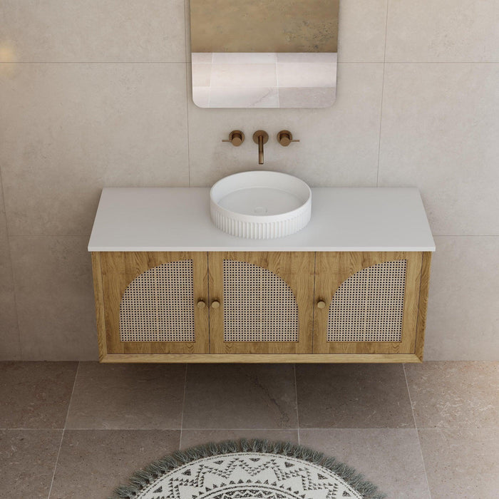 Milano Flow Wicker 1200mm Wall Hung Vanity Natural Oak - Ideal Bathroom CentreFLO1200OAKFLO1200D4Centre Basin