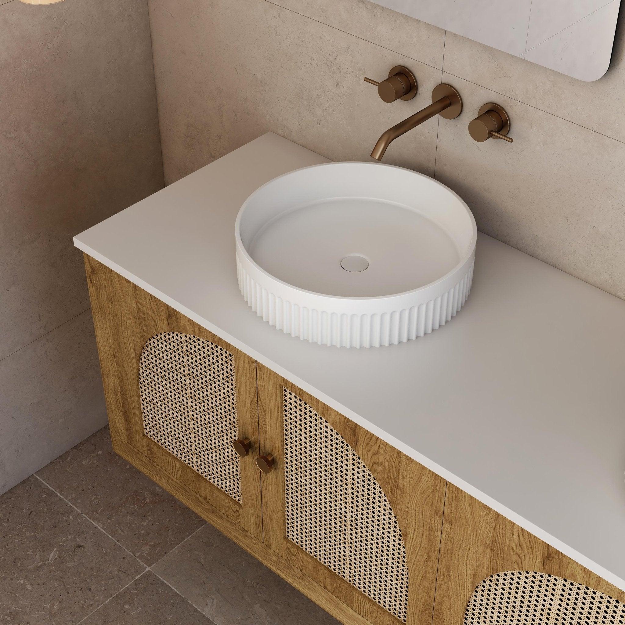 Milano Flow Wicker 1500mm Wall Hung Vanity Natural Oak - Ideal Bathroom CentreFLO1500OAKFLO1200D4