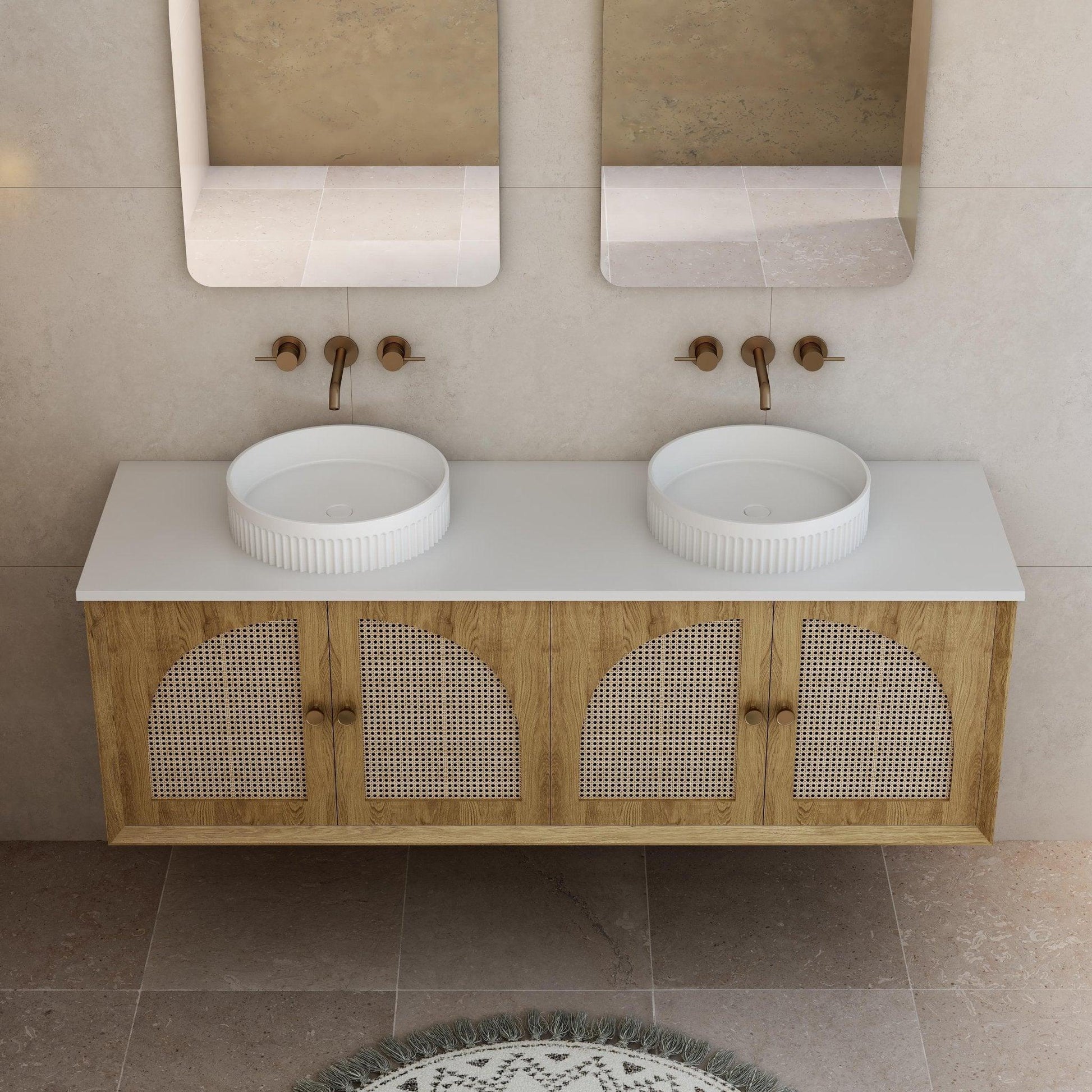 Milano Flow Wicker 1500mm Wall Hung Vanity Natural Oak - Ideal Bathroom CentreFLO1500OAKFLO1200D4