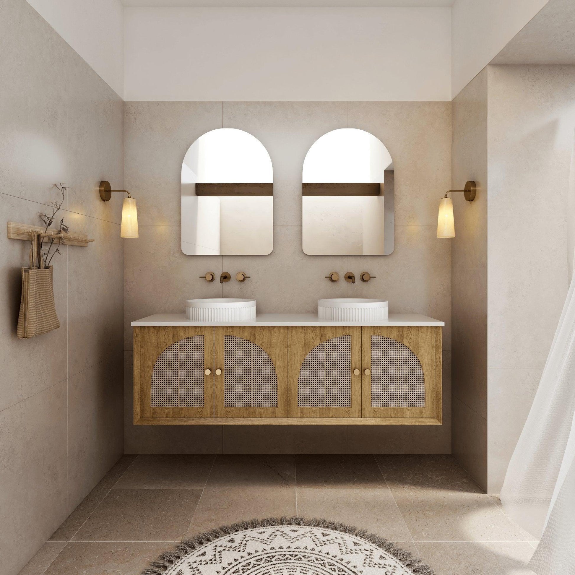 Milano Flow Wicker 1500mm Wall Hung Vanity Natural Oak - Ideal Bathroom CentreFLO1500OAKFLO1200D4