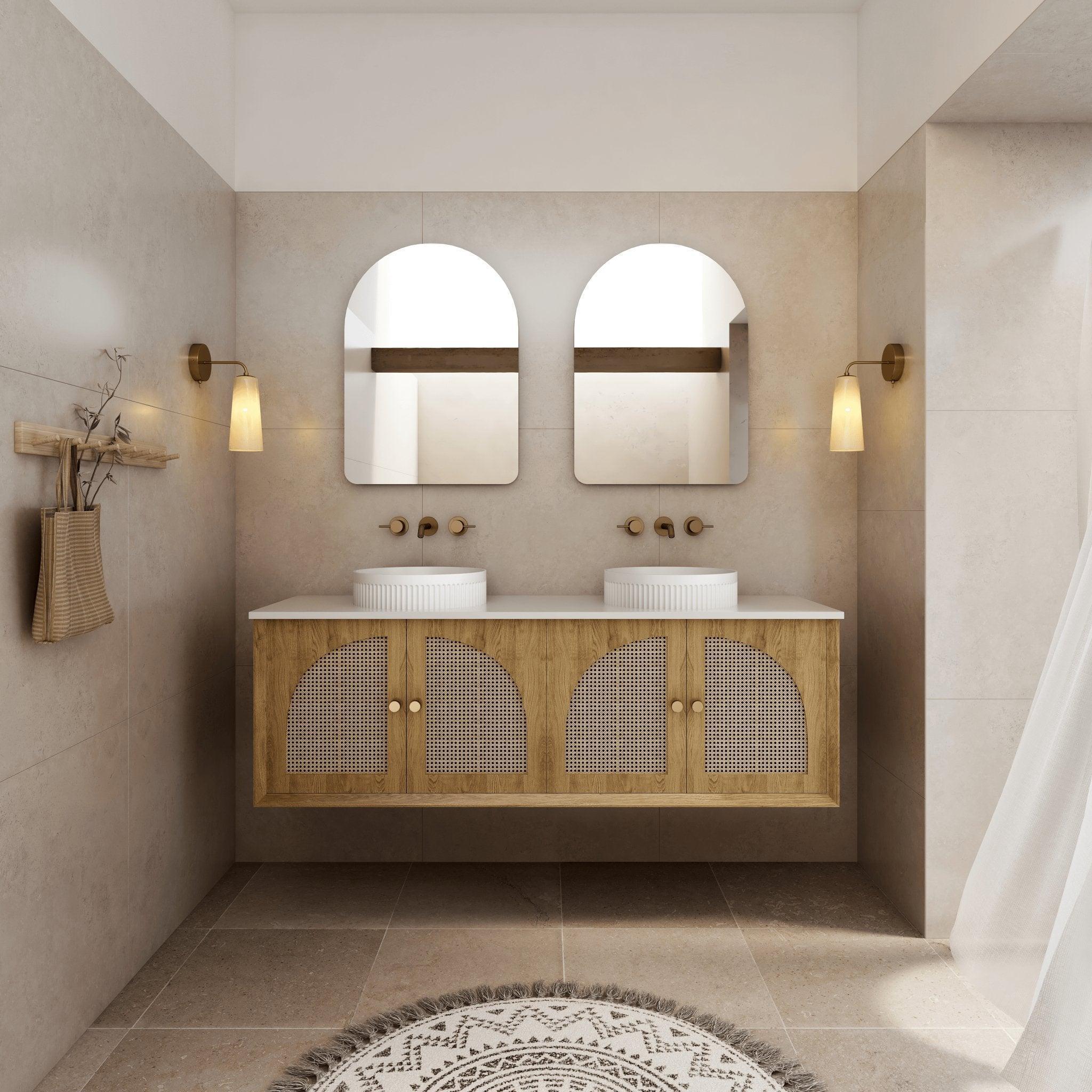 Milano Flow Wicker 1500mm Wall Hung Vanity Natural Oak - Ideal Bathroom CentreFLO1500OAKFLO1200D4