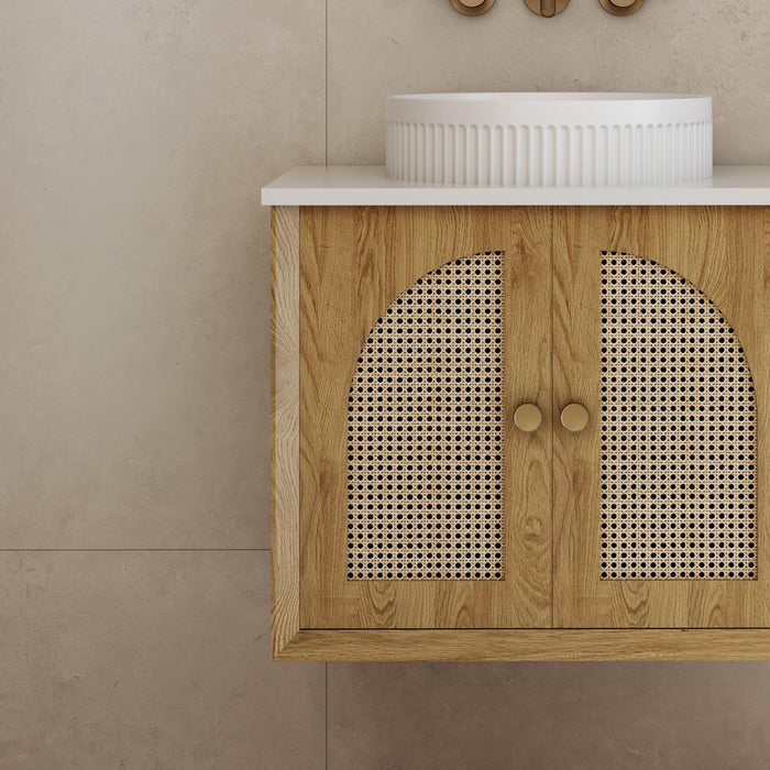 Milano Flow Wicker 600mm Wall Hung Vanity Natural Oak - Ideal Bathroom CentreFLO600OAKFLO600D4