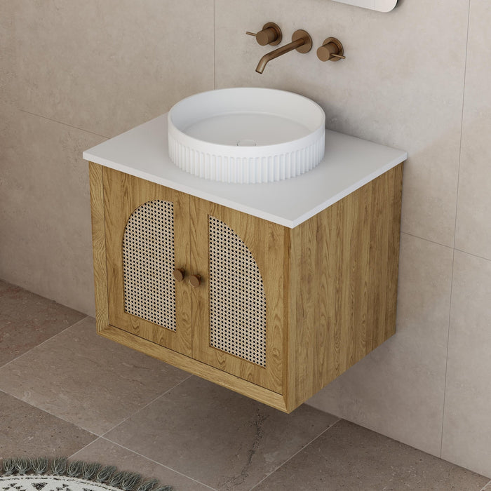 Milano Flow Wicker 600mm Wall Hung Vanity Natural Oak - Ideal Bathroom CentreFLO600OAKFLO600D4