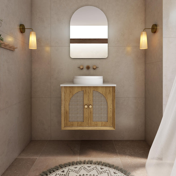 Milano Flow Wicker 600mm Wall Hung Vanity Natural Oak - Ideal Bathroom CentreFLO600OAKFLO600D4