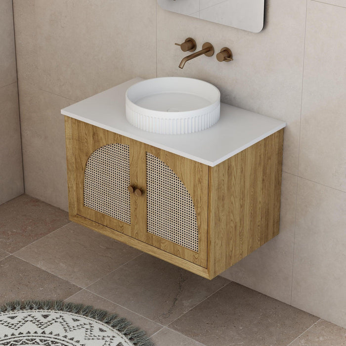 Milano Flow Wicker 750mm Wall Hung Vanity Natural Oak - Ideal Bathroom CentreFLO750OAKFLO750D4