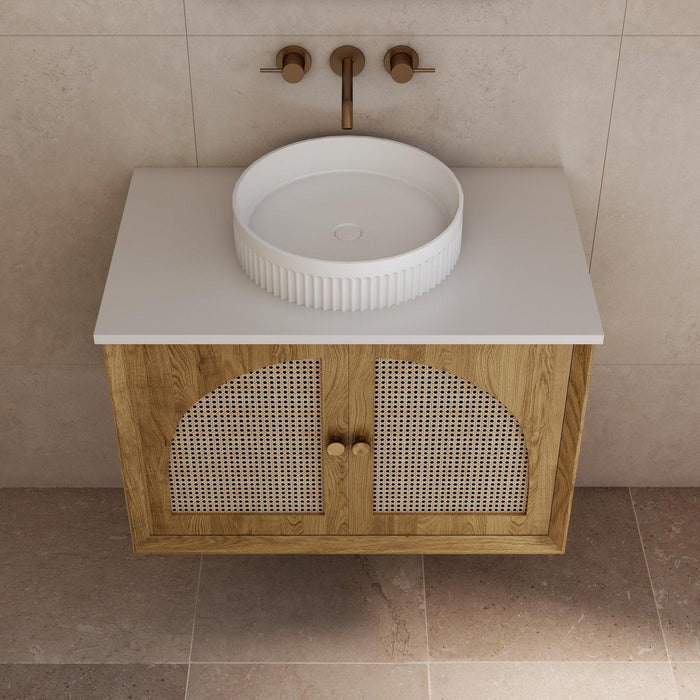 Milano Flow Wicker 750mm Wall Hung Vanity Natural Oak - Ideal Bathroom CentreFLO750OAKFLO750D4