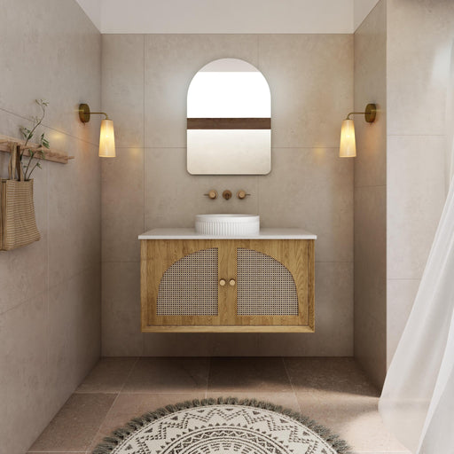 Milano Flow Wicker 900mm Wall Hung Vanity Natural Oak - Ideal Bathroom CentreFLO900OAKFLO900D4