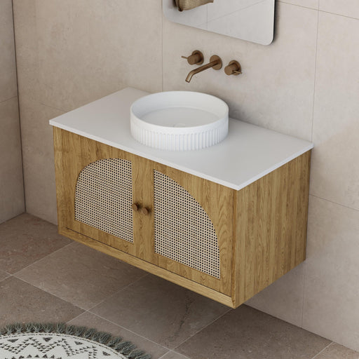 Milano Flow Wicker 900mm Wall Hung Vanity Natural Oak - Ideal Bathroom CentreFLO900OAKFLO900D4