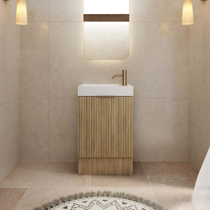 Milano Flute 460mm Small Space Vanity - Natural Oak - Ideal Bathroom Centre4525FSR - OAK+MINI4525WH - OAK+TOP4525 - GWFreestandingRight Hand HingeGloss White