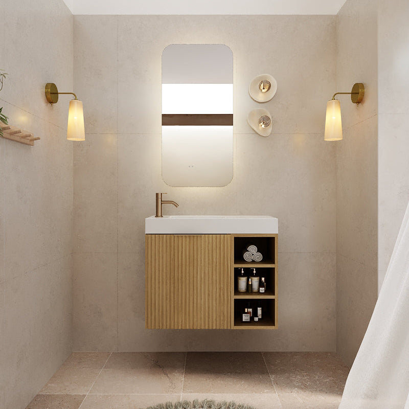 Milano Fluted 700mm Small Space Vanity with Shelf-Natural Oak