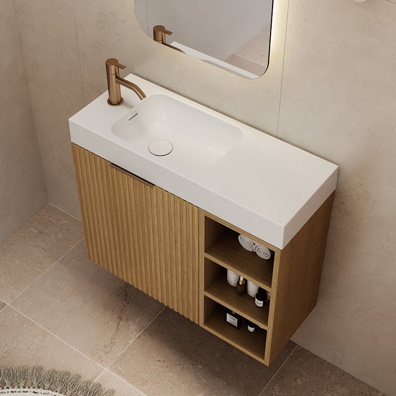 Milano Fluted 700mm Small Space Vanity with Shelf-Natural Oak