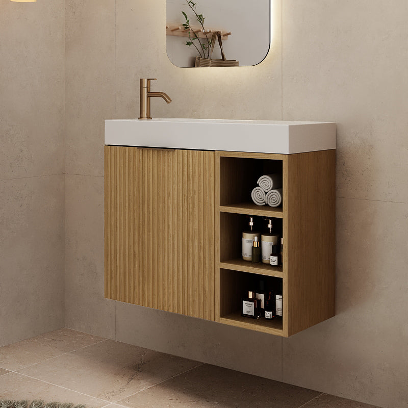 Milano Fluted 700mm Small Space Vanity with Shelf-Natural Oak