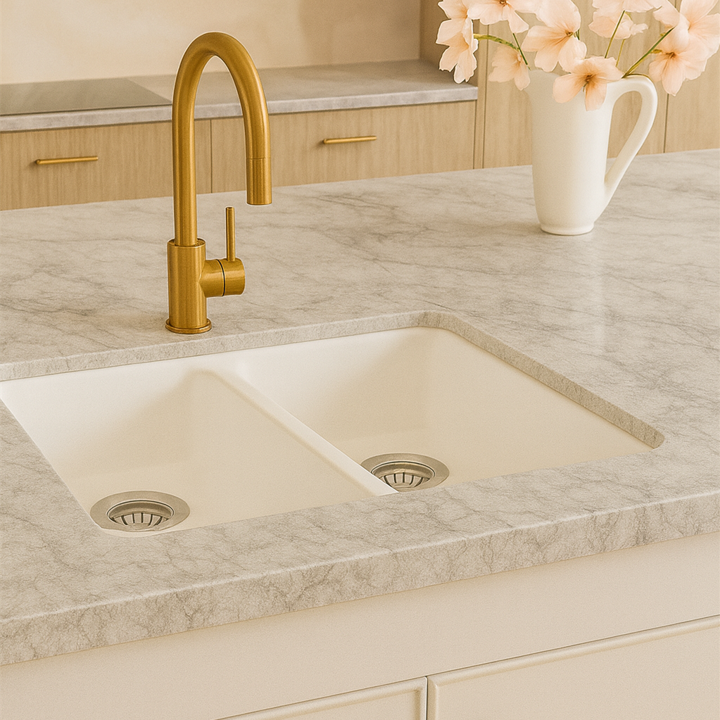 Milano Granite 800mm Double Bowl White Sink