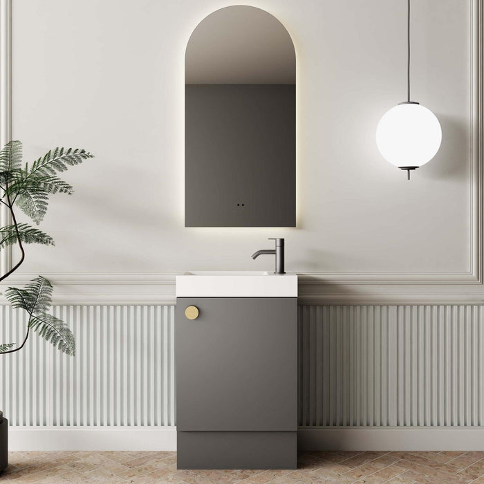 Milano Minimal 460mm Small Space Vanity - Matte Black - Ideal Bathroom Centre4525FSR - MB+MINI4525WH - MB+TOP4525 - GWFreestandingRight Hand HingeGloss White