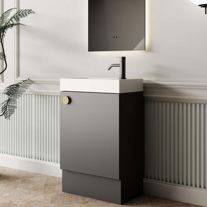 Milano Minimal 460mm Small Space Vanity - Matte Black - Ideal Bathroom Centre4525FSR - MB+MINI4525WH - MB+TOP4525 - GWFreestandingRight Hand HingeGloss White