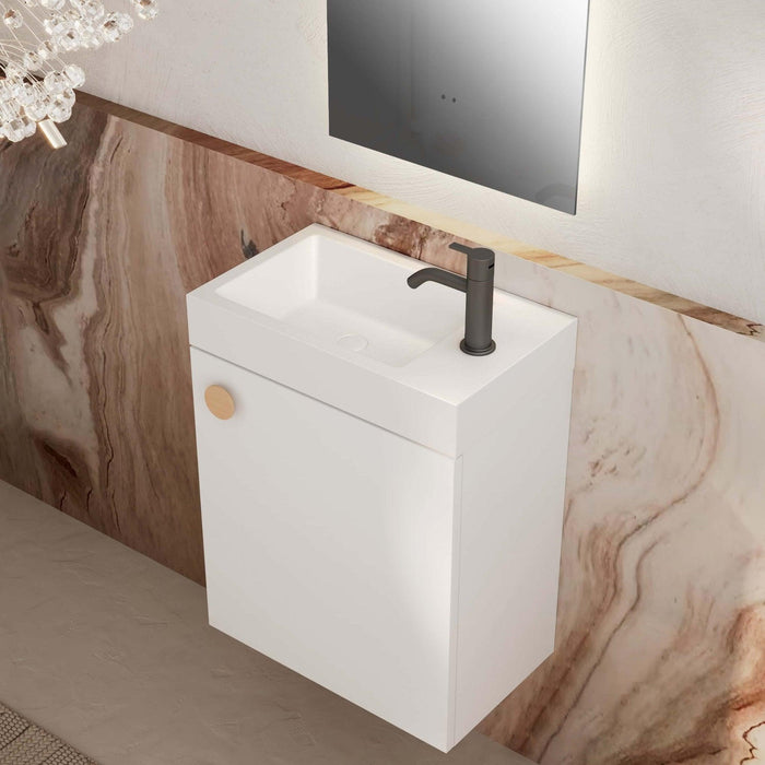 Milano Minimal 460mm Small Space Vanity - Matte White - Ideal Bathroom Centre4525WHR - MW+MINI4525WH - MW+TOP4525 - GWWall HungRight Hand HingeGloss White