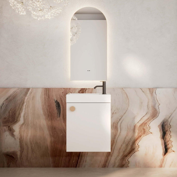 Milano Minimal 460mm Small Space Vanity - Matte White - Ideal Bathroom Centre4525WHR - MW+MINI4525WH - MW+TOP4525 - GWWall HungRight Hand HingeGloss White