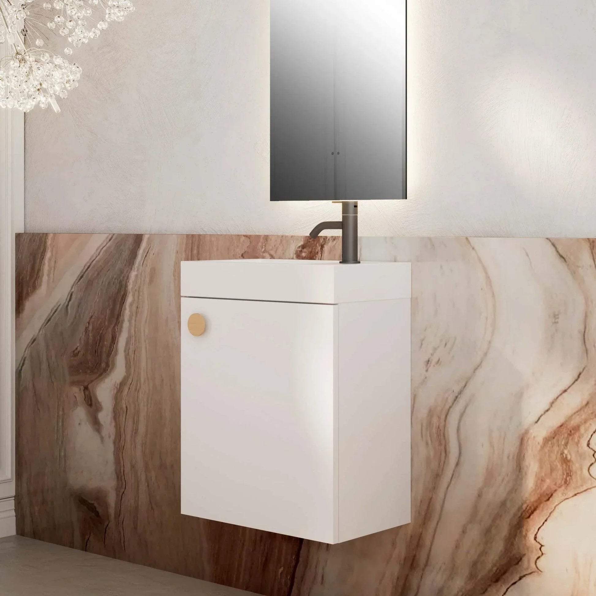 Milano Minimal 460mm Small Space Vanity - Matte White - Ideal Bathroom Centre4525WHR - MW+MINI4525WH - MW+TOP4525 - GWWall HungRight Hand HingeGloss White