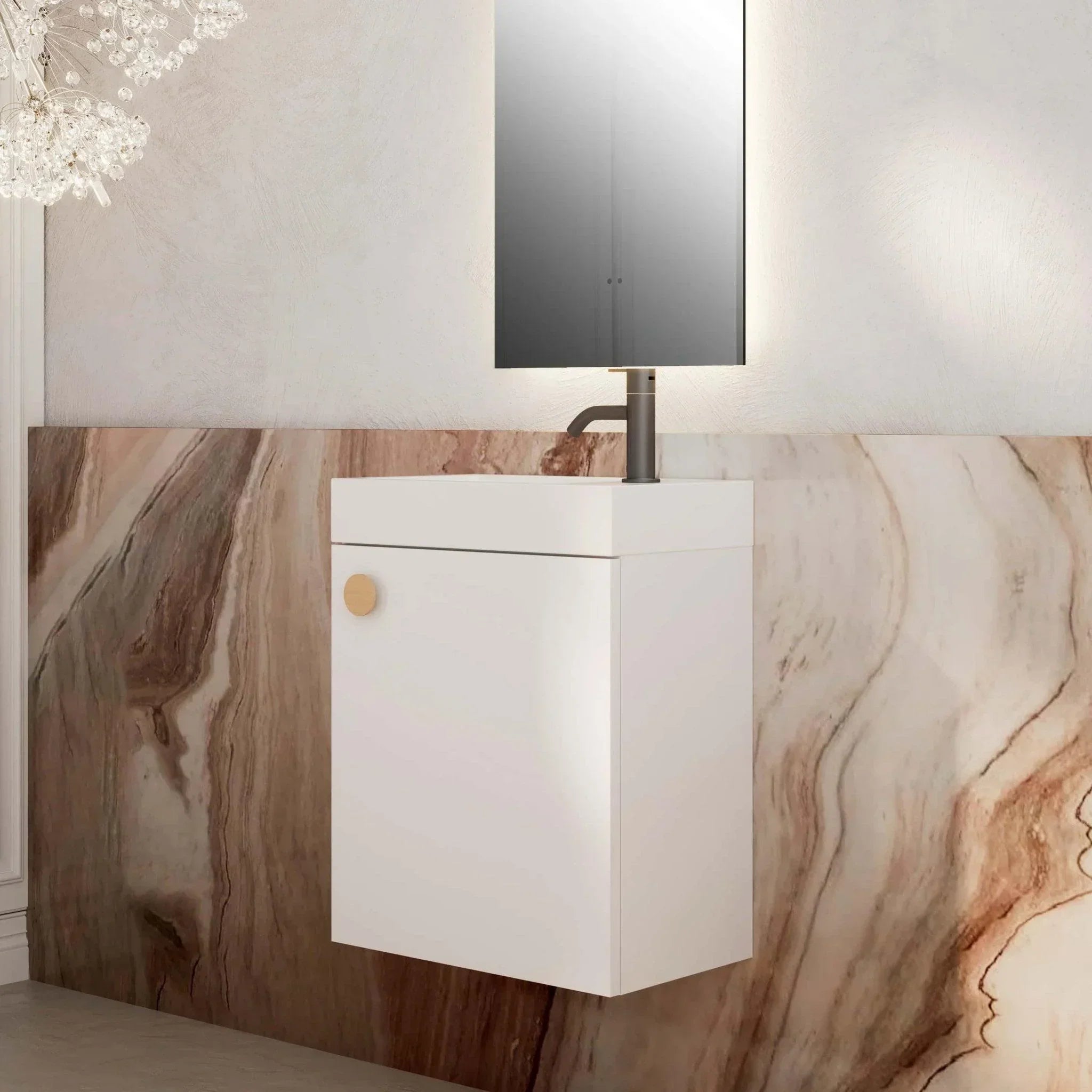 Milano Minimal 460mm Small Space Vanity - Matte White - Ideal Bathroom Centre4525WHR - MW+MINI4525WH - MW+TOP4525 - GWWall HungRight Hand HingeGloss White