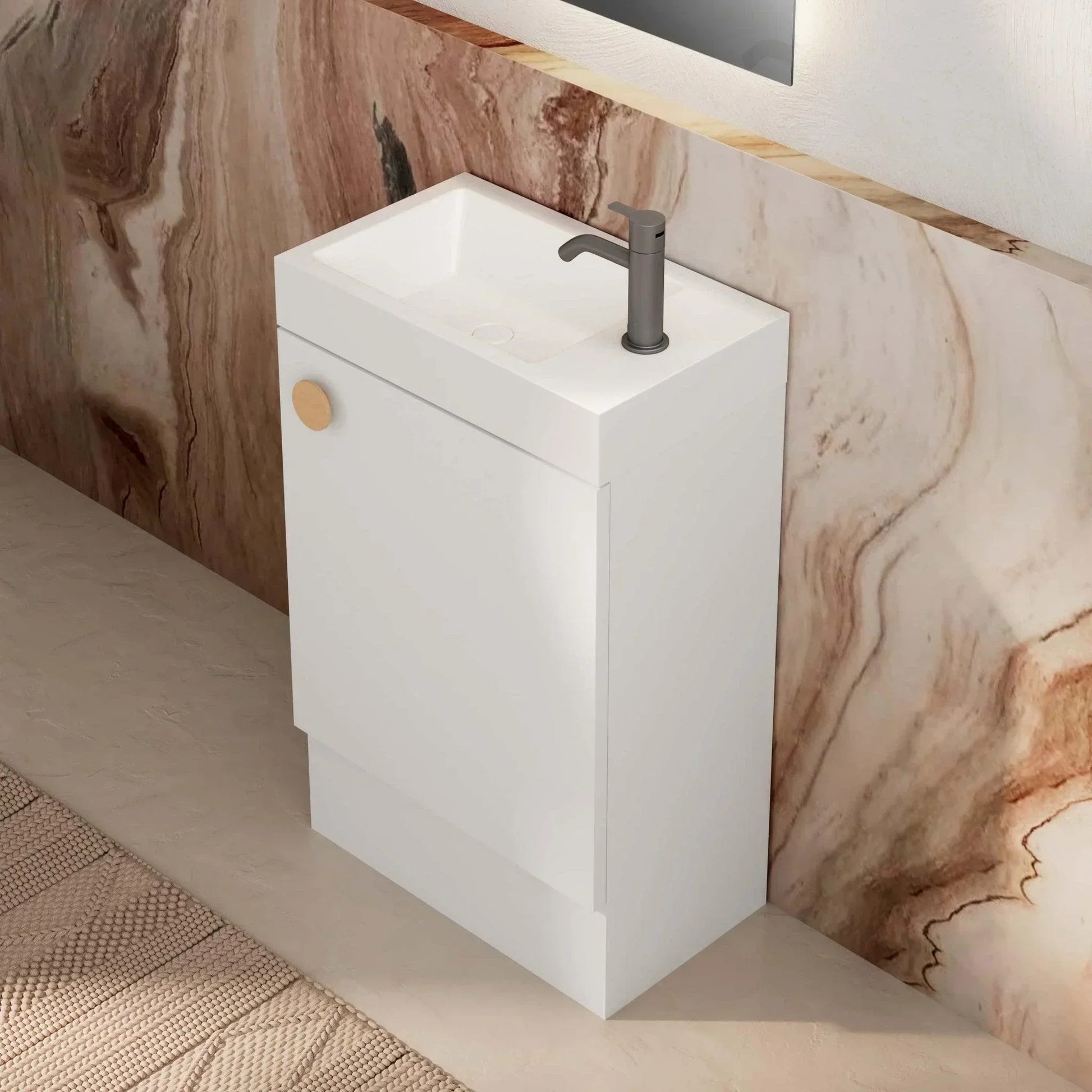 Milano Minimal 460mm Small Space Vanity - Matte White - Ideal Bathroom Centre4525FSR - MW+MINI4525WH - MW+TOP4525 - GWFreestandingRight Hand HingeGloss White