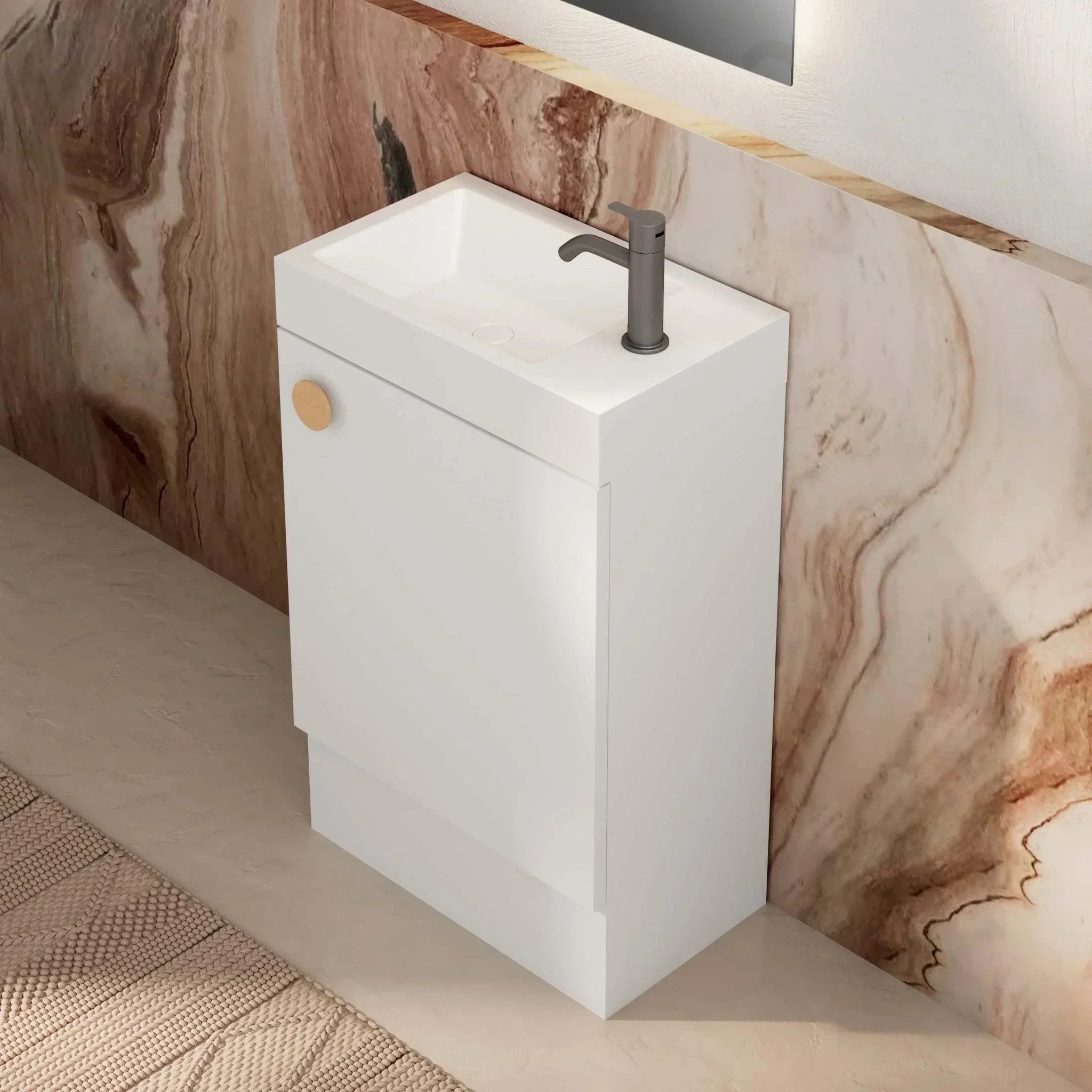 Milano Minimal 460mm Small Space Vanity - Matte White - Ideal Bathroom Centre4525FSR - MW+MINI4525WH - MW+TOP4525 - GWFreestandingRight Hand HingeGloss White