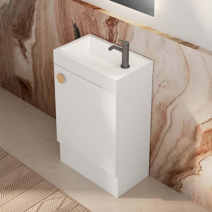 Milano Minimal 460mm Small Space Vanity - Matte White - Ideal Bathroom Centre4525FSR - MW+MINI4525WH - MW+TOP4525 - GWFreestandingRight Hand HingeGloss White