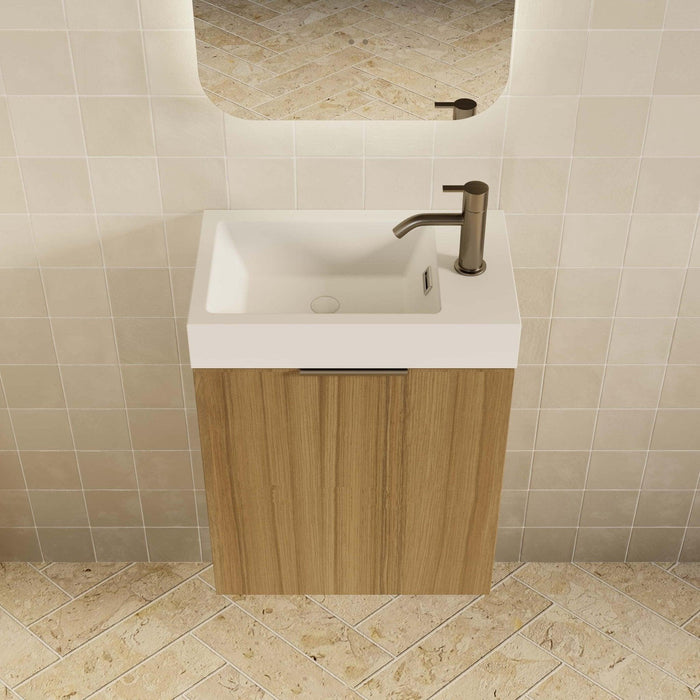 Milano Minimal 460mm Small Space Vanity - Natural Oak - Ideal Bathroom Centre4525WHR - OAK+MINI4525WH - OAK+TOP4525 - GWWall HungRight Hand HingeGloss White